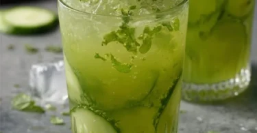 Erfrischende Gurkenlimonade mit Ingwer und Minze in einem Glas