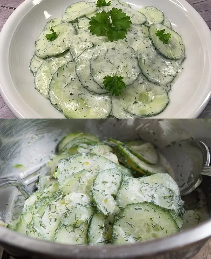 Käsepastei mit Gurkensalat
