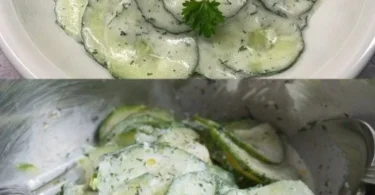 Erfrischender Gurkensalat mit Joghurt in einer Schüssel serviert