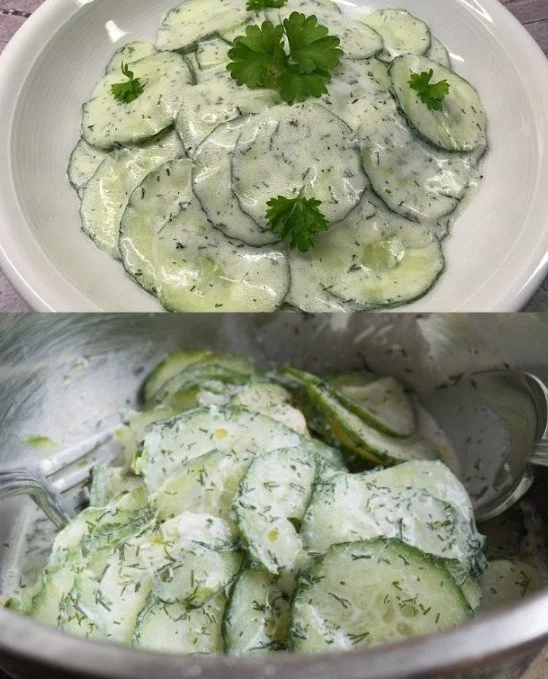Erfrischender Gurkensalat mit Joghurt in einer Schüssel serviert