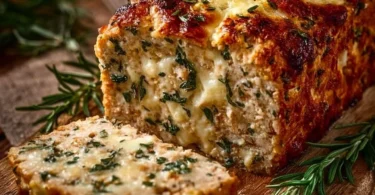 Knoblauch Parmesan Hähnchen Hackbraten frisch aus dem Ofen zubereitet.