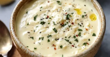 Knoblauch Parmesan Sauce in einer Schüssel, schnell zubereitet in 5 Minuten