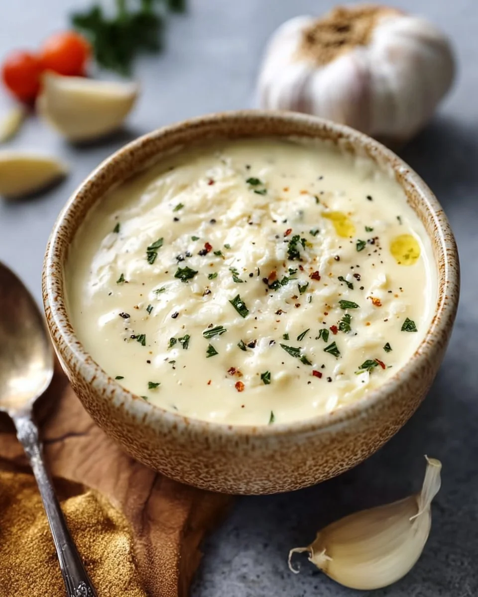 Knoblauch Parmesan Sauce in einer Schüssel, schnell zubereitet in 5 Minuten