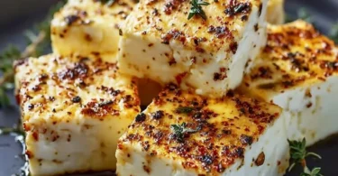 Köstlicher Feta im Airfryer serviert als gesunder Snack