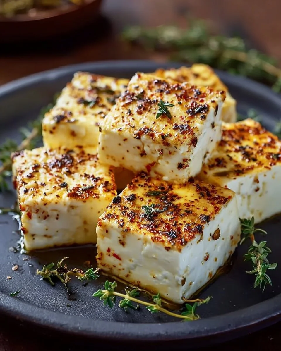 Köstlicher Feta im Airfryer serviert als gesunder Snack