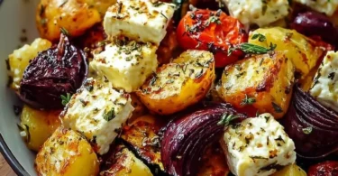 Ofengemüse mit Feta und Kartoffeln, gesundes Rezept für eine leckere Beilage.