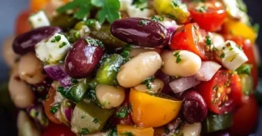 Mediterraner Bohnensalat mit frischem Gemüse und Hülsenfrüchten