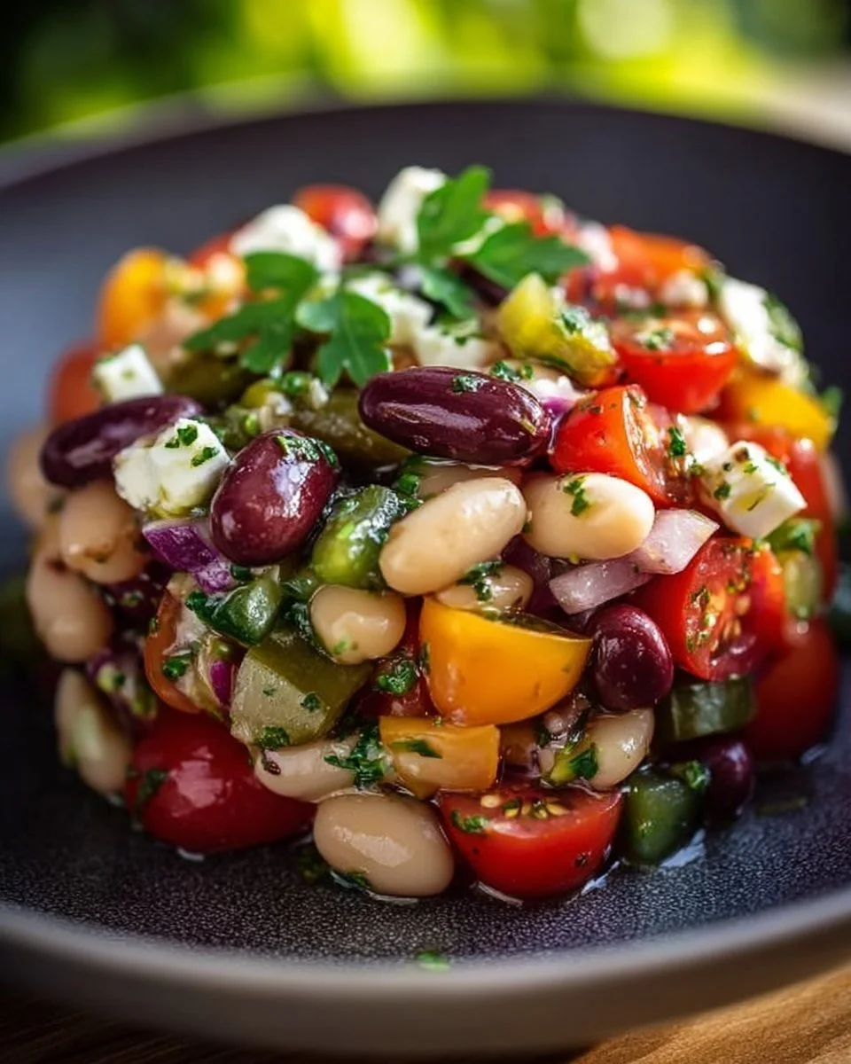 Mediterraner Bohnensalat mit frischem Gemüse und Hülsenfrüchten