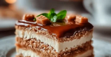 Leckerer Milchmädchen-Kuchen mit Schichten aus Creme und Keks.