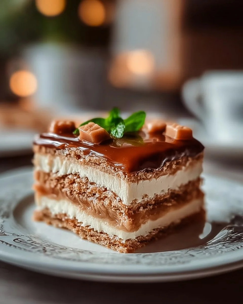 Leckerer Milchmädchen-Kuchen mit Schichten aus Creme und Keks.