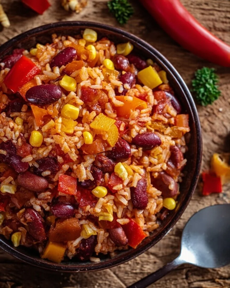 One-Pot Rice with Peppers, Beans, and Corn