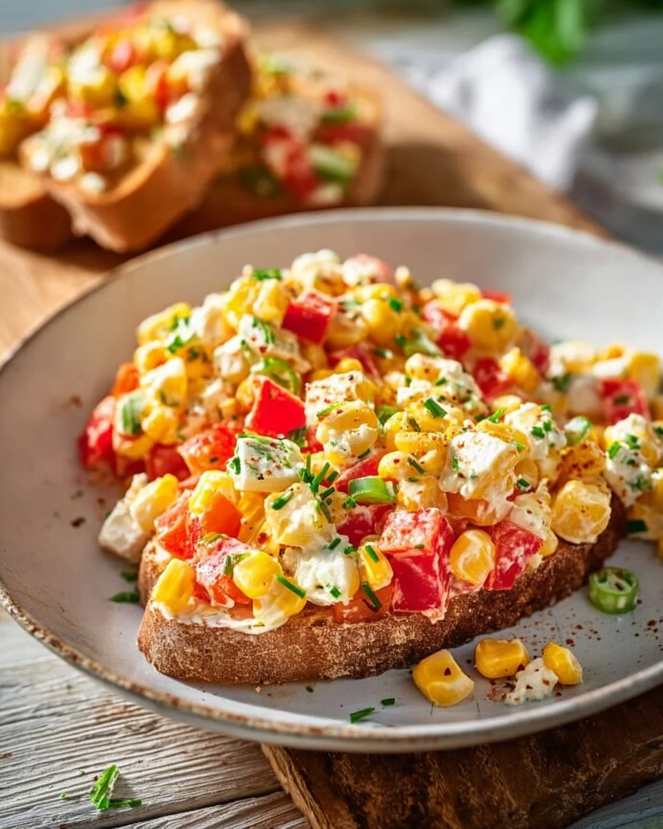 Paprika-Mais-Salat mit Feta und Joghurt in einer bunten Schüssel
