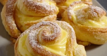 Leckere Puddingschnecken mit Sahne und Schokolade