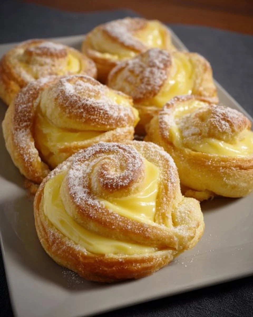 Leckere Puddingschnecken mit Sahne und Schokolade