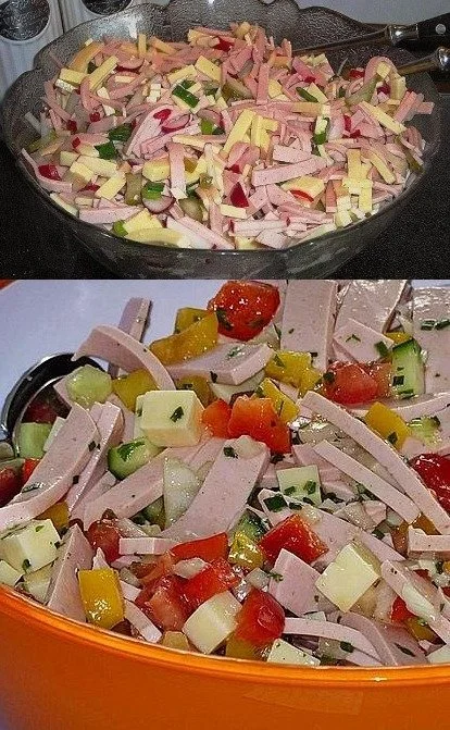Radieschen-Käse-Salat mit frischen Zutaten in einer Schüssel