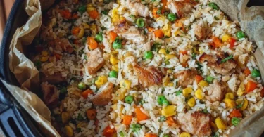 Reis im Airfryer knusprig und aromatisch zubereitet.