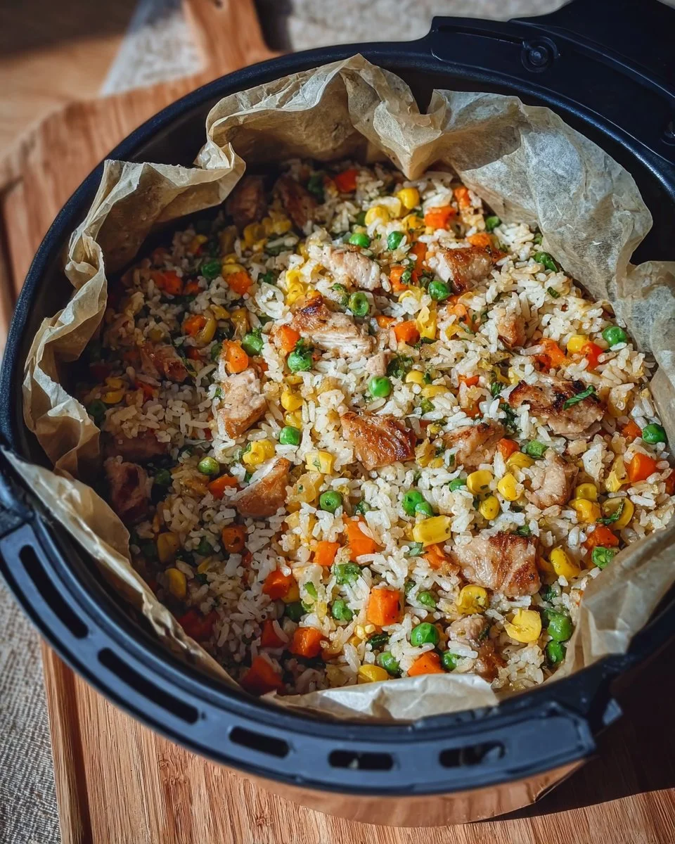 Reis im Airfryer knusprig und aromatisch zubereitet.