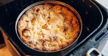 Schneller Apfelkuchen aus der Heißluftfritteuse frisch gebacken.