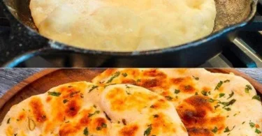 Schnelles Fladenbrot ohne Hefe frisch gebacken und serviert