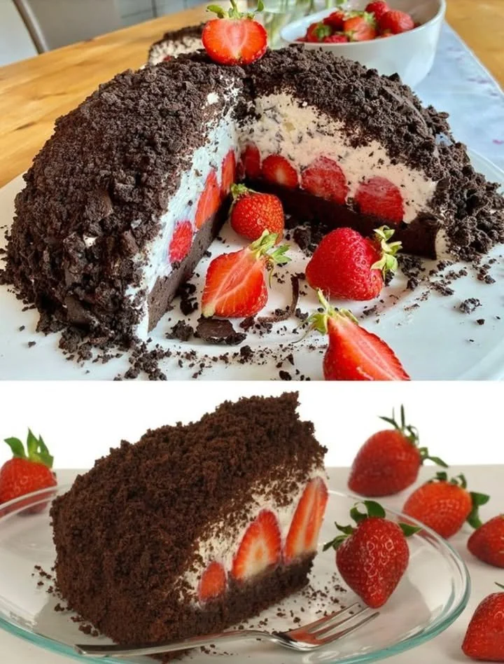 Verführerische Schokoladen-Erdbeer-Torte mit frischen Erdbeeren und Schokoladenganache