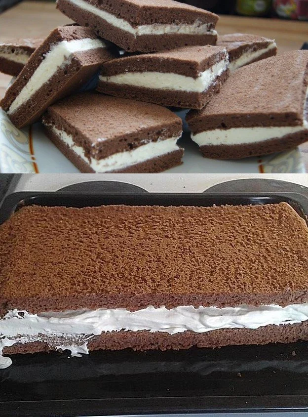 Schokoladenkuchen mit Sahne auf einem eleganten Teller serviert.