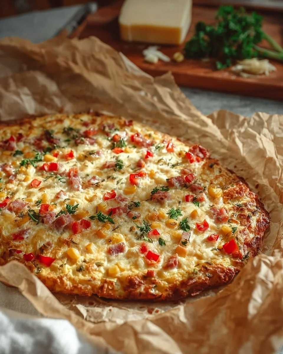 Schüttelpizza auf einem Teller mit frischen Zutaten und Kräutern