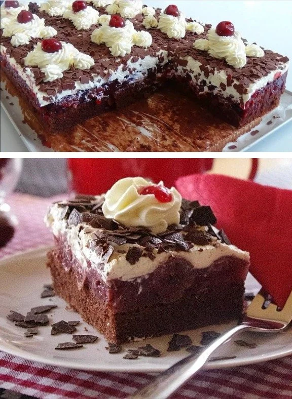 Schwarzwälder Kirschtorte mit Kirschfüllung und Sahnehaube