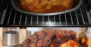 Knuspriger Schweinebraten mit Kruste auf einem Teller serviert