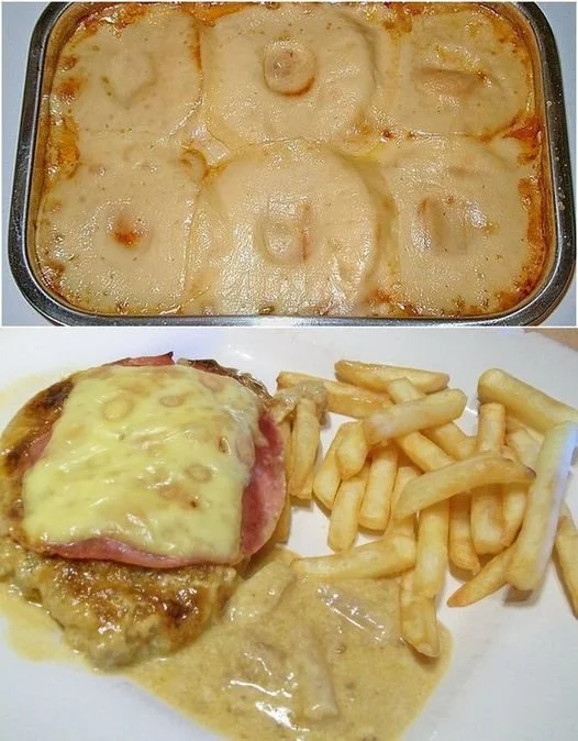 Schweinekoteletts mit Ananas und Käse auf einem Teller angerichtet
