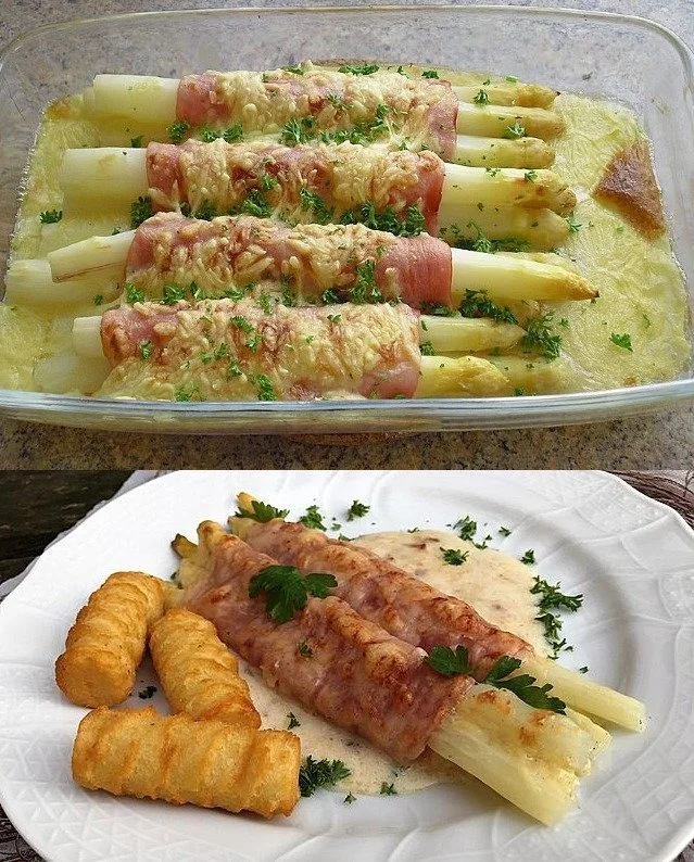Spargel im Schinkenmantel mit Sahnesauce