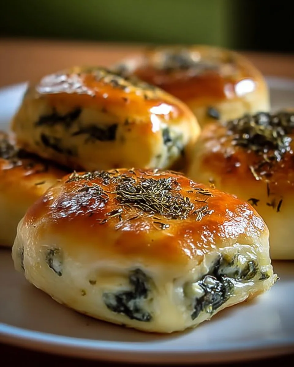 Spinat Hüttenkäse Flagels auf einem Teller serviert