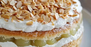 Stachelbeer-Baiser-Torte mit frischen Stachelbeeren und Baiserhaube