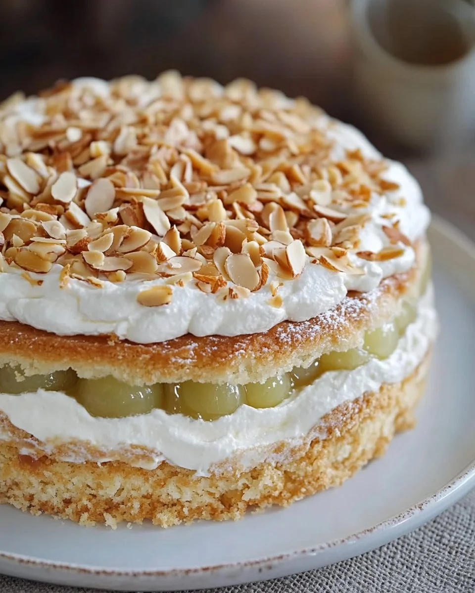 Stachelbeer-Baiser-Torte mit frischen Stachelbeeren und Baiserhaube