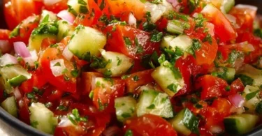 Frischer Tomaten Gurken Salat mit grünen Kräutern