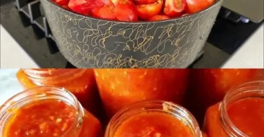 Hausgemachte Tomatensauce in einer Schüssel mit frischen Zutaten.