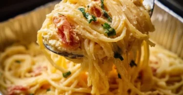 Überbackene Feta-Pasta mit frischen Zutaten und Käse überbacken