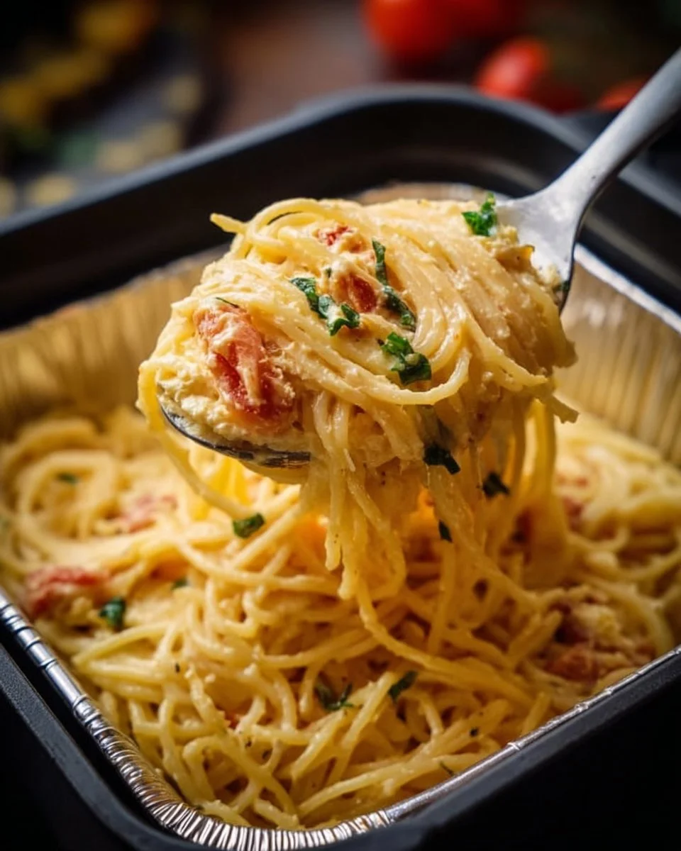 Überbackene Feta-Pasta mit frischen Zutaten und Käse überbacken