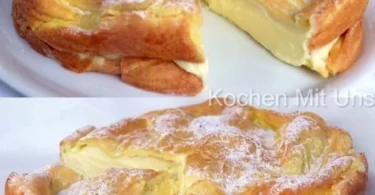 Köstliche Vanillepudding Torte mit frischer Vanillecreme und Biskuitteig