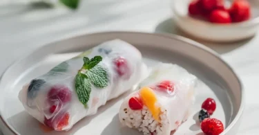 Vegane Sommerrollen gefüllt mit Kokosreis und frischen Zutaten