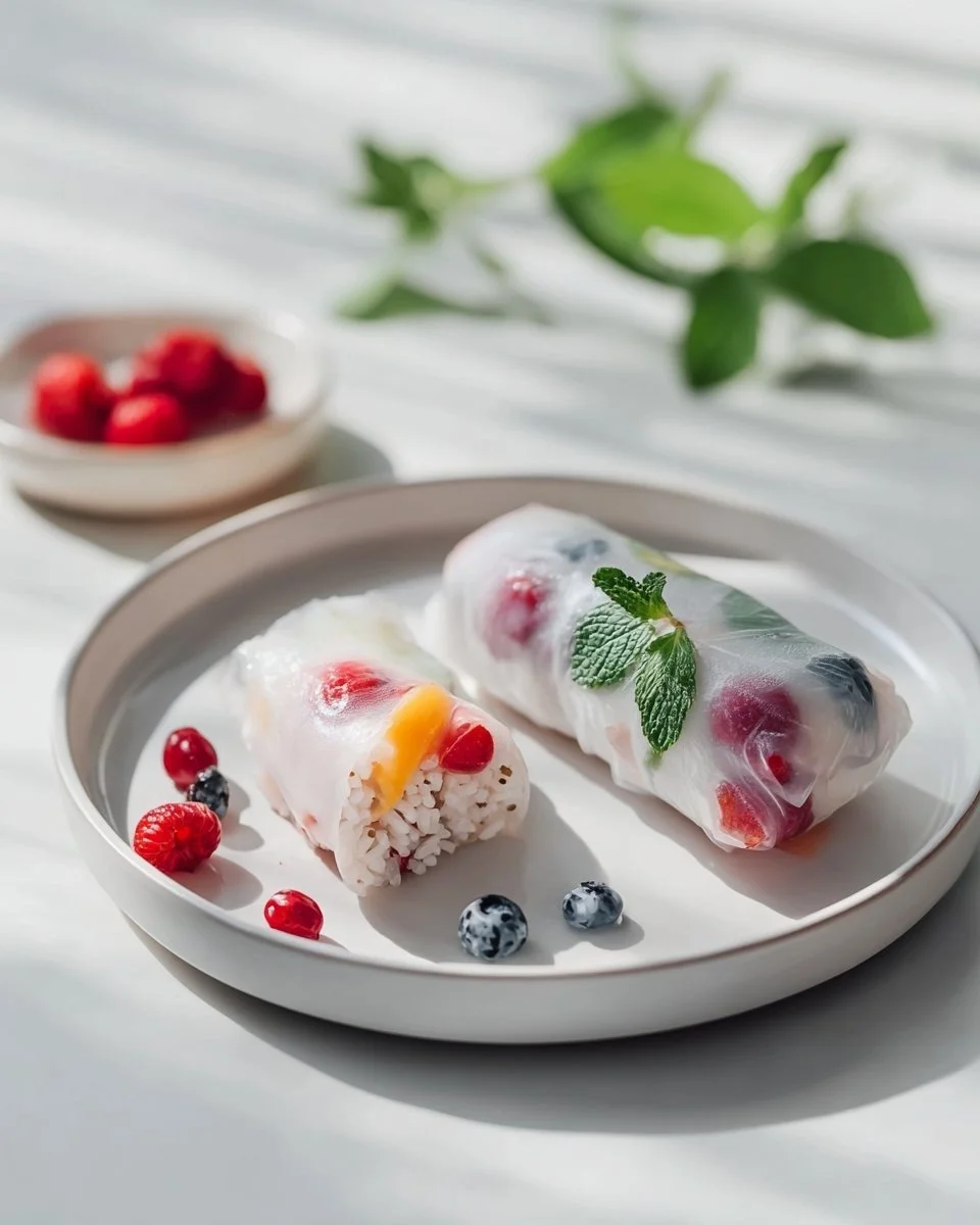 Vegane, süße Sommerrollen mit Kokosreis