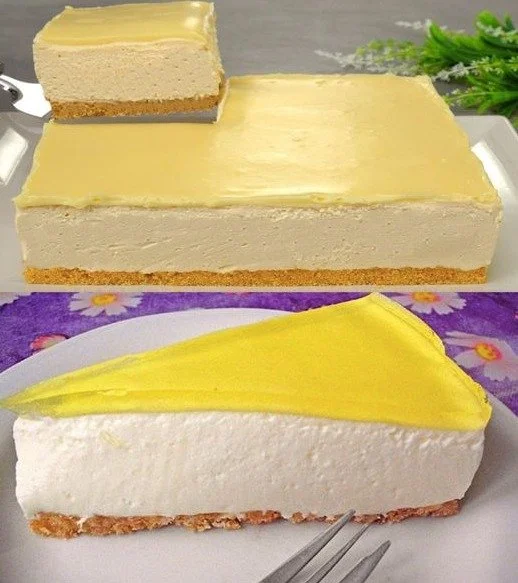 Zitronen-Joghurt-Kuchen auf einem Teller mit frischen Zitronen