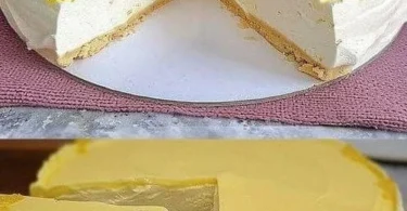 Saftiger Zitronen-Joghurt-Kuchen auf einem Teller, garnierte Zitronenscheiben.