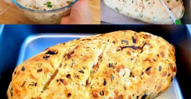 Frisches Zwiebelbrot mit goldbraunem Belag auf einem holzernen Tisch