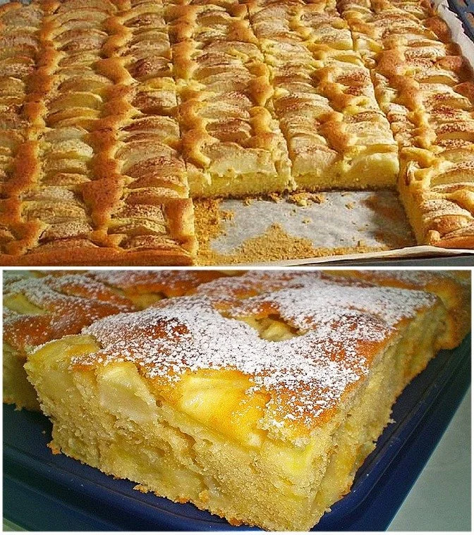 Leckerer Apfelkuchen mit frischen Äpfeln und Zimt auf einer rustikalen Holzplatte