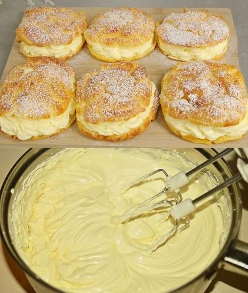 Blätterteigkuchen mit Mandeln und Vanillepudding