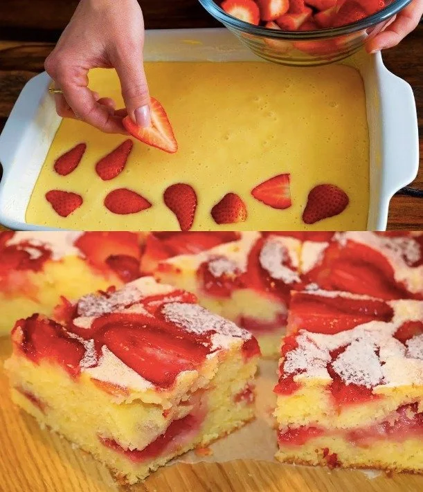 Der beste Erdbeerspongekuchen vom Backblech