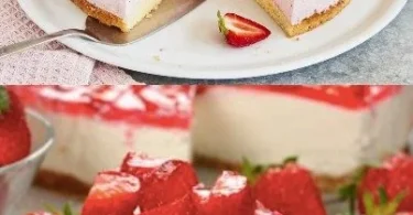 Erdbeer-Cheesecake ohne Backen, frisch und verlockend präsentiert