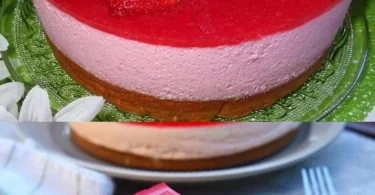 Erdbeermousse Torte mit frischen Erdbeeren und Sahne-Topping