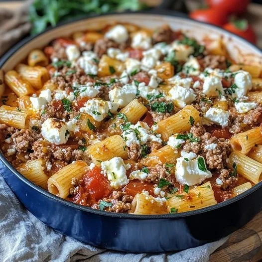 Griechischer Nudel-Auflauf mit Feta und Hackfleisch, lecker und herzhaft