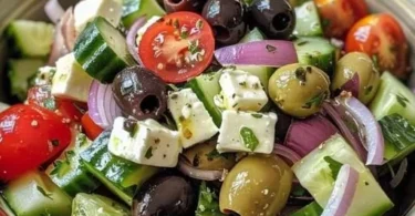 Frischer Griechischer Salat mit Tomaten, Gurken und Feta-Käse